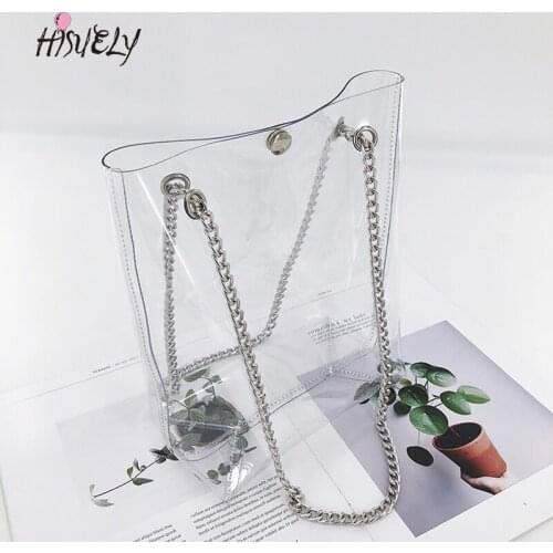 HISUELY Hot Sale Hologram Transparent Plastic Handbag Beach Shoulder Bag Women Trend Tote Jelly Fashion PVC Clear Bag Funny Q6