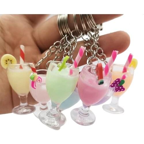 Cocktail Keychain Lovely Key Chain Schoolbag Backpack Charm Pendant Key Ring Llaveros Girl Gifts Jewelry