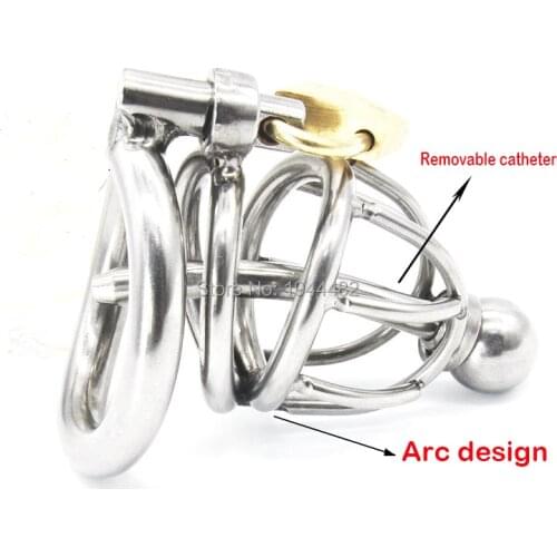 Stainless Steel Chastity Cage Metal Cock Ring with Urethral Dilator Catheter Urethra Plug Penis Sleeve
