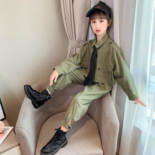 Girls Sport Clothes Sets Shirt + Cargo Pants 2 Pcs Teenage Streetwear Clothes Girls Tracksuit Outfit For Girls 4 7 8 9 10 11 12Y
