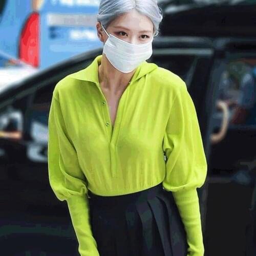 Kpop ROSE korean loose Fashion lapel Sweatshirts Womens warm Long Sleeved solid button Hoodies ladies Pullovers Tops