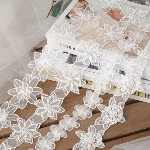1 Yard/ Lot Embroidery fabric lace elastic milk silk embroidery Trimming Lace 3D Trimming Lace For Bridal Veil