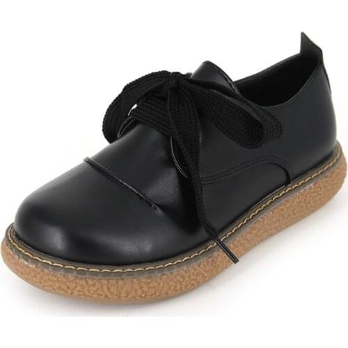 Korean ulzzang Japanese soft girl small leather shoes female British retro student flat bottom wild round head lace-up shoes