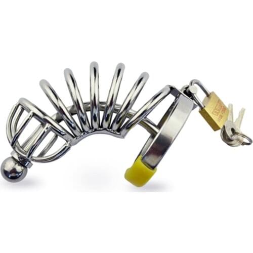 Stainless Steel Male Chastity Device with Catheter Cock Cage Penis Ring Chastity Belt Restraint Ring Adult Sex Toy For Men A057