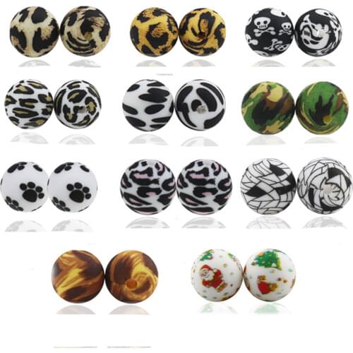 Factory Wholesale 10pcs BPA Free 15mm Soft Silicon Mickey Bead For Jewelry 12mm Animal Leopard Print Silicone Beads Teething