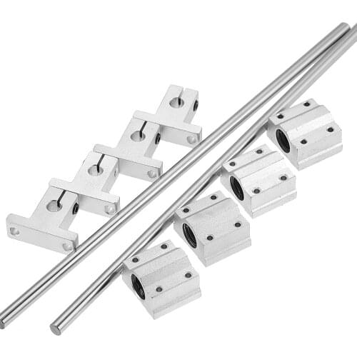 10pcs/set Optical Axis Linear Rail Shaft OD8/10/12mm 100-600mm + SCS8/10/12UU Linear Bearing Blocks + SK8/10/12 Bearing Support