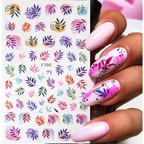 1 Sheet 3D Nail Stickers Colorful Flower Leaves Transfer Sliders Decals For Nails Human Face Design Manicures Foils Decoration