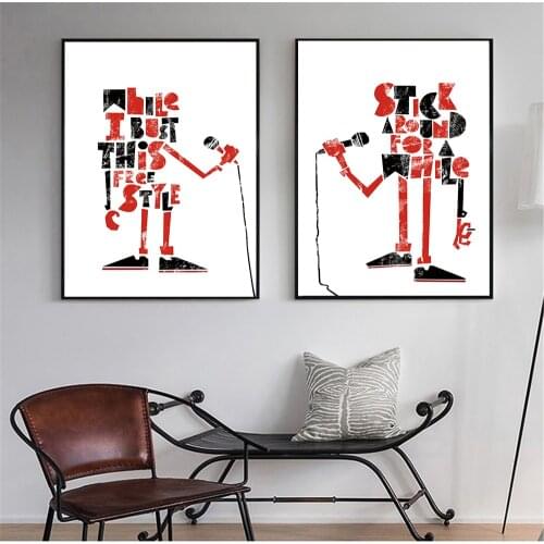 Nordic Posters and Prints Music Robot Sing Quotes Black and Red Wall Pictures for Living Room Decoration Funny Canvas Painting