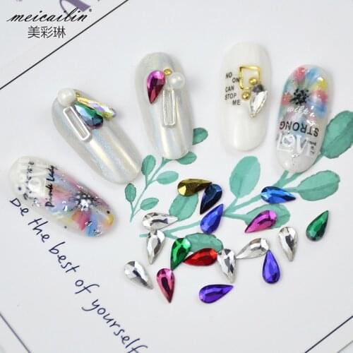 20pcs Charms 3D Mixed color Flatback Crystal Nail Rhinestones Glass Diamond DIY Nails Art Decorations Water Drop Stones Manicure
