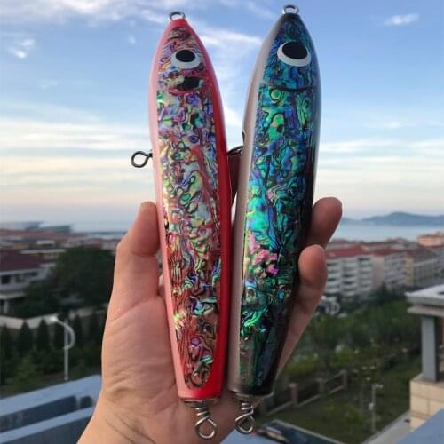 Abalone Shell Wooden lure Stick bait Fishing collect model gift 120g 17cm Topwater Tuna Trolling Lure wood Popping Fishing lure