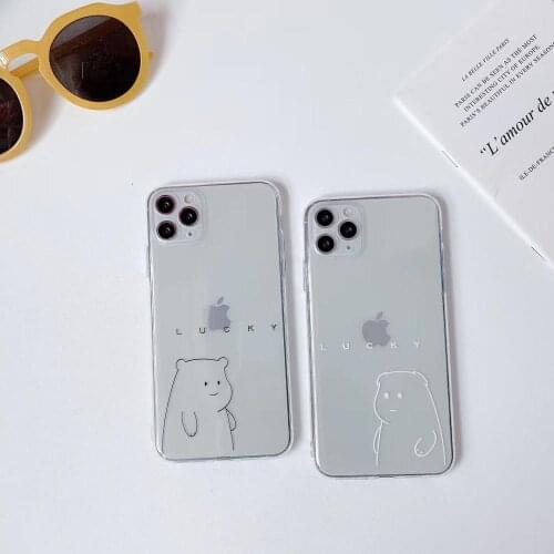 Simplie Cute Cartoon Black white lines Bear Black white lines soft phone case for iphone X XR XS 11PRO MAX 7 8 plus Clear cover