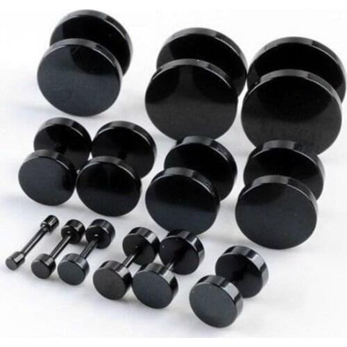 3 4 5 6 8 10 12 mm Men Women Girl Cool Barbell Punk Gothic Stainless Steel Ear Studs Earrings Black Fashion