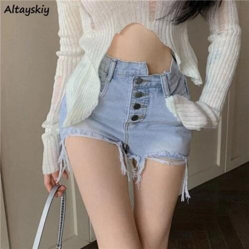 Shorts Women Streetwear Ripped Popular New Design Asymmetrical Vintage Korean Style Chic Modern Summer Holiday All-match Female