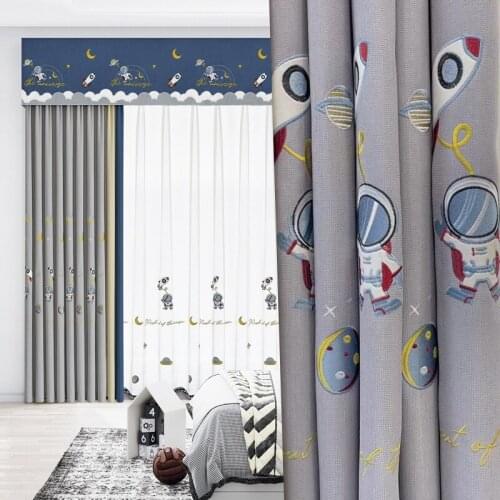 Cartoon Astronaut Spaceship Embroidered Curtains for Kids Boy Room Planet Galaxy Blackout Bay Window Panel Drapes