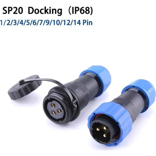 SP20 IP68 butt waterproof connector Docking Aviation Plug socket Industrial cable electric connectors 1/2/3/4/5/6/7/9/10/12/14 P