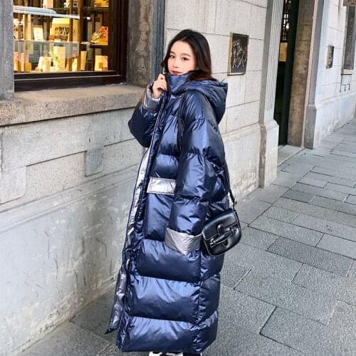 Thickened Warm Cotton Jacket Winter Coat Women Shiny Waterproof Parka Long Section 2021 New White Duck Down Korean Loose-Knee