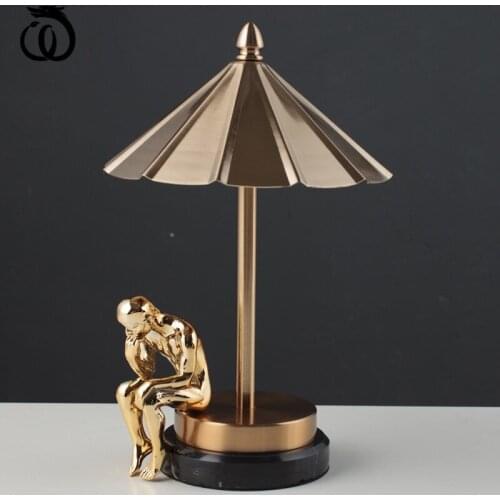 WU CHEN LONG Nordic Metal Thinker Art Sculpture Golden Figure Statue Resin Craft Simple Modern Home Decorations LivingRoom R6470
