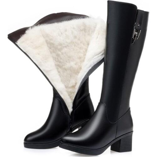 Z72 Winter Wool Women Snow Boots Knee High Warm Genuine Leather Fur Warm Shoes Platform Plush Women Boots Botas Mujer