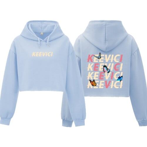 KEEVICI Butterfly Top Cotton Harajuku Sweatshirt for Women Letter Print Hoodie Cropped 90s Aesthetic Drop Shoulder Girls Clothes