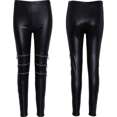 Womens Faux Leather Stretch Skinny Pencil Pants Zipper Decoration Leggings