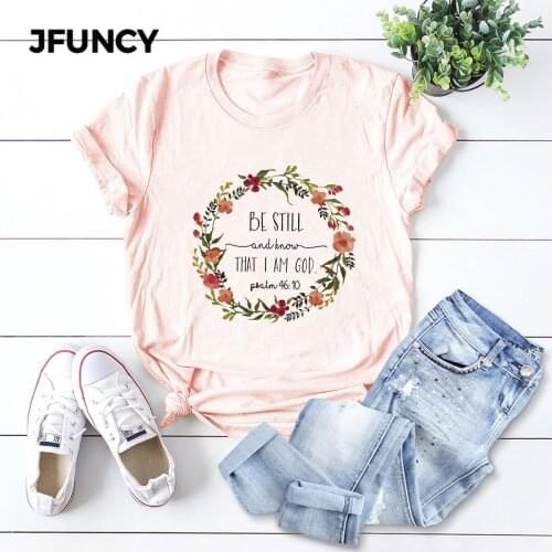 JFUNCY Women Cotton T-shirts Summer Plus Size O-Neck Short Sleeve Women T Shirt New Anadem Print Multicolor Female Tees Tops