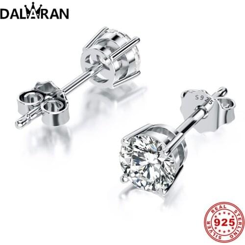 DALARAN Crystal Zircon Earrings Silver 925 Four-Post Round Stud Earrings For Women Fashion Wedding Sterling Silver Jewelry