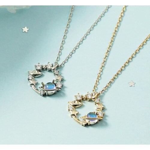 KOFSAC Romantic Zircon Circle Dream Planet Necklaces Women Jewelry 925 Sterling Silver Chic Lady Valentines Day Accessories New