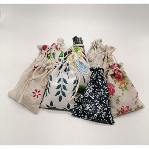 1000pcs Pattern Style Jute Bag Sack Cotton Bag Drawstring Christmas Gift Bags for Jewelry Gift Packaging Bag Wedding Pouches Diy