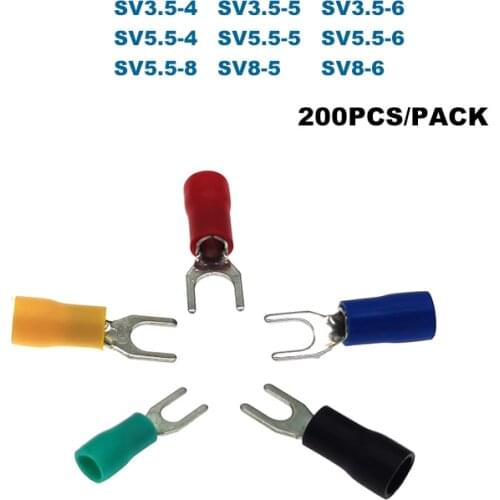 200Pcs Spade Insulated Furcate Crimp Terminals SV3.5~8 Wire Cable Connector Lug Ferrules 14-8AWG 2.5-10mm2