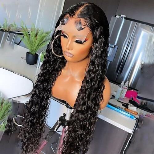 26Inch Long Black Kinky Curly Synthetic Lace Front Wig Glueless 13x4 Synthetic Lace Wigs For Women With Baby Hair 180%Density