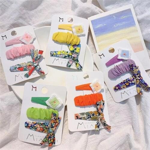 3 Pcs New Korean Sweet Girl Baby Folded BB Clip Headwear Fashion Childrens Floral Fabric Bow Hairpin Kids Hair Accessories