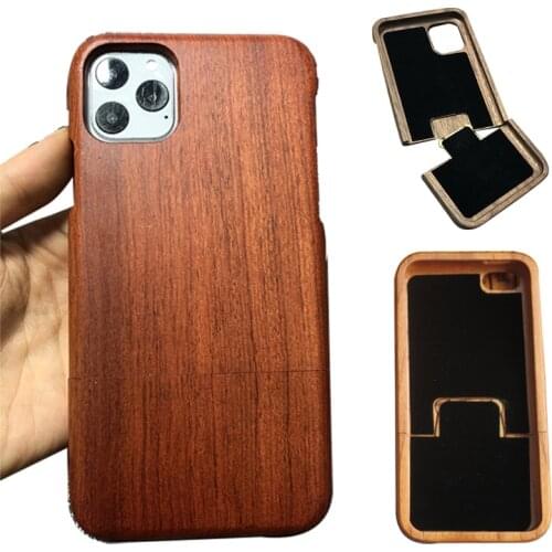For iPhone 12 11 Pro Max Mini XS X XR 8 7 6 S Plus Double Snap Design Solid Cherry Wood Rosewood Walnut Bamboo Phone Cover Shell