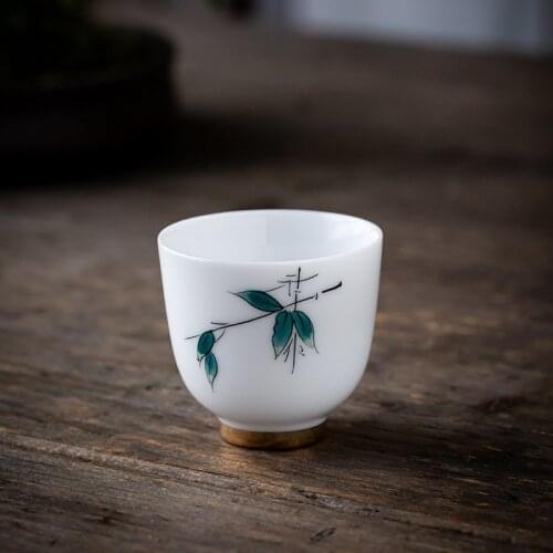 Glazed Ceramic Whiteware Kung Fu Small Cup Single Cup Teacup Tea Bowl Ceramic Tea Utensil Hand-Painted Tea Cup Ceramic Teacups