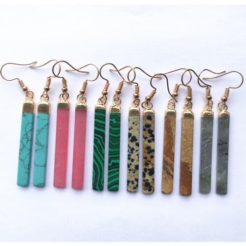 HOT 62MM Natural Stone Earrings Reiki Gem Stone Beads Dangle Hook Earring Vintage Polygon 6 Color for Female Jewelry