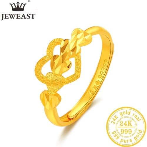 JLZB 24K Pure Gold Ring Real AU 999 Solid Gold Rings Elegant Shiny Heart Upscale Trendy Classic Jewelry Hot Sell New 2020