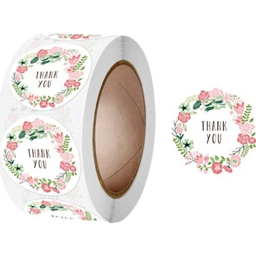 Round Flower Sticker Thank You Decoration Self-adhesive Label Gift Seal Sticker for Birthday Party 500pcs/roll