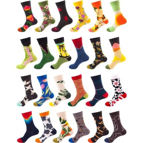 Socks Womens Personality Fashion Plant Flower Cartoon Animal Shark Bird Pigeon Stripe Men Harajuku Happy Funny Socks