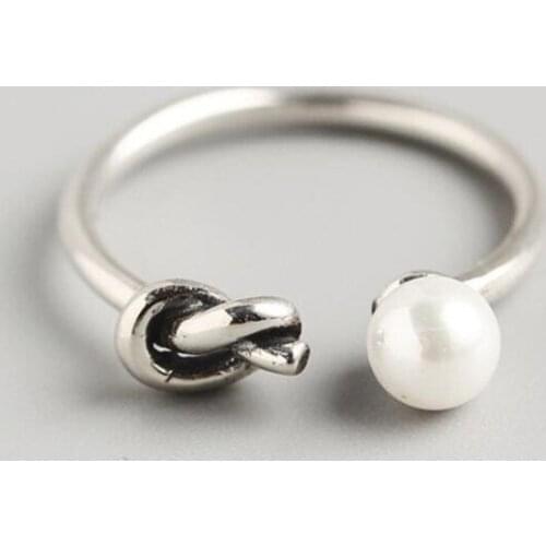 New Korean Style Simple Thai Silver Asymmetric Single Knot 925 Sterling Silver Jewelry Personality Pearl Opening Rings SR478