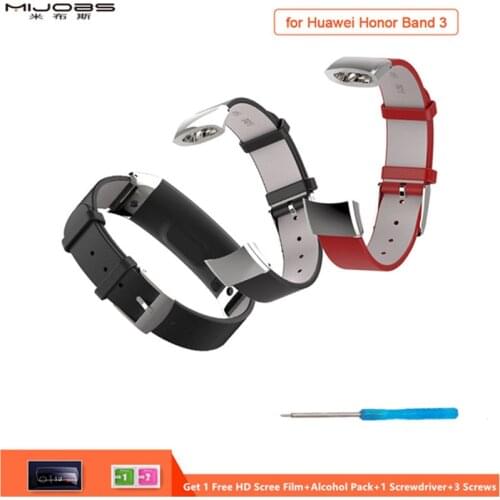 Mijobs Genuine Leather Strap For Honor Band 3 Bracelet Soft Bracelet Strap Band Replace For Huawei Honor Band 3 Smart Wristband