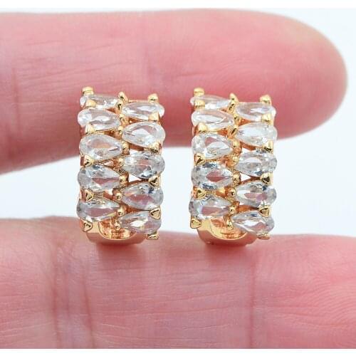 Gold Color Women Trendy White Cubic Zirconia CZ Huggie Hoop Earrings Jewelry