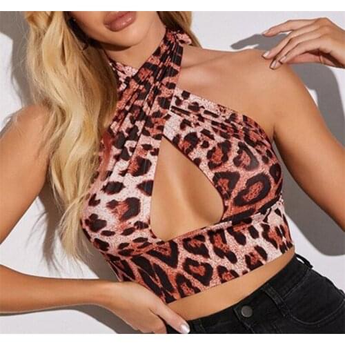 Thorn Tree Sexy Backless Tie Up Tube Tops Women Criss Cross Halter Cutout Crop Summer Leopard Zebra Striped Print Tank Vest 2021
