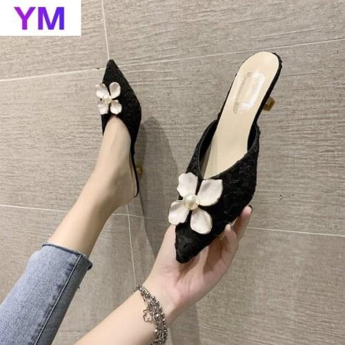 Spring Summer Womens Shoes Pointed Toe Flowers Sandals Thin Heel Zapatillas Mujer Casa Sapatos Femininos Sandals for Women 2021