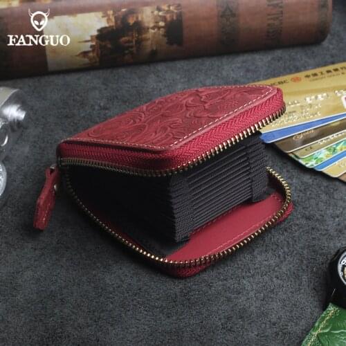 Genuine Leather Mens Business Card Holder 12 Card Case Bank Women Zipper Pocket Unisex Card Case Zipper Coin Purse