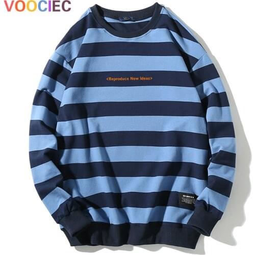 VOOCIEC Japanese Streetwear Harajuku Hoodie Men Sweatshirts Hoodies Oversized Crewneck Sweatshirt Men Yellow Striped Hip Hop