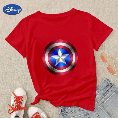 Marvel T Shirt Captain America Shield Beginners Printed Short Sleeve Disney Marvel T-shirt Aesthetic Oversize T Shirt Female
