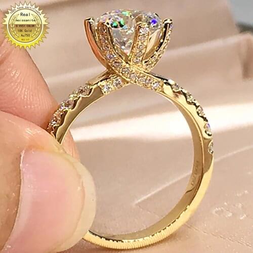 14K Au585 Yellow Gold Women Wedding Party Engagement Ring 1 2 3 4 5 Carat Round Moissanite Diamond Ring Cross Intersect Elegant