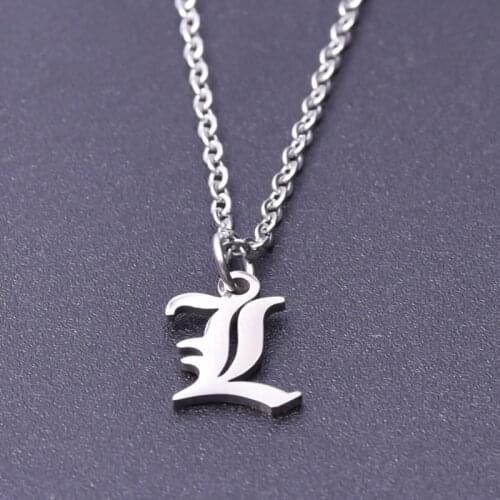 1pcs Vintage Jewelry Stainless Steel Initial Necklace For Women Men Old English Letters Chain Necklaces Gift Collares Para Mujer