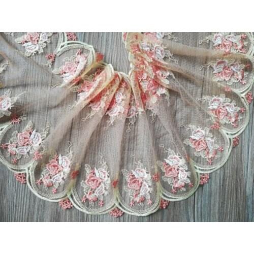 1Yard Bilateral Embroidered Lace Trim Red Pink Orange For DIY Clothing Accessories Sewing Materials Garter Doll Dress Fabric