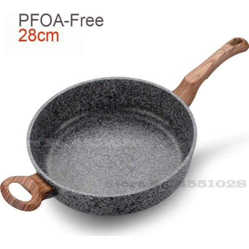 20% 28CM Thicken Granite Coating Frying Pan Nonstick Pancake Pan Smokeless Frying Cooker Egg Breakfast Grill Pan Wood Handle