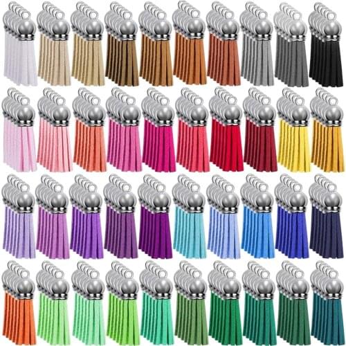 200Pcs 40 Colors 38mm Faux Leather Tassel Pendants Jewelry Fiber Fringe Keychain Tassel for Key Chain DIY Accessories
